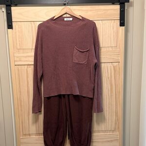 Women's Mauve Ribbed Sweat Top & Jogger Set